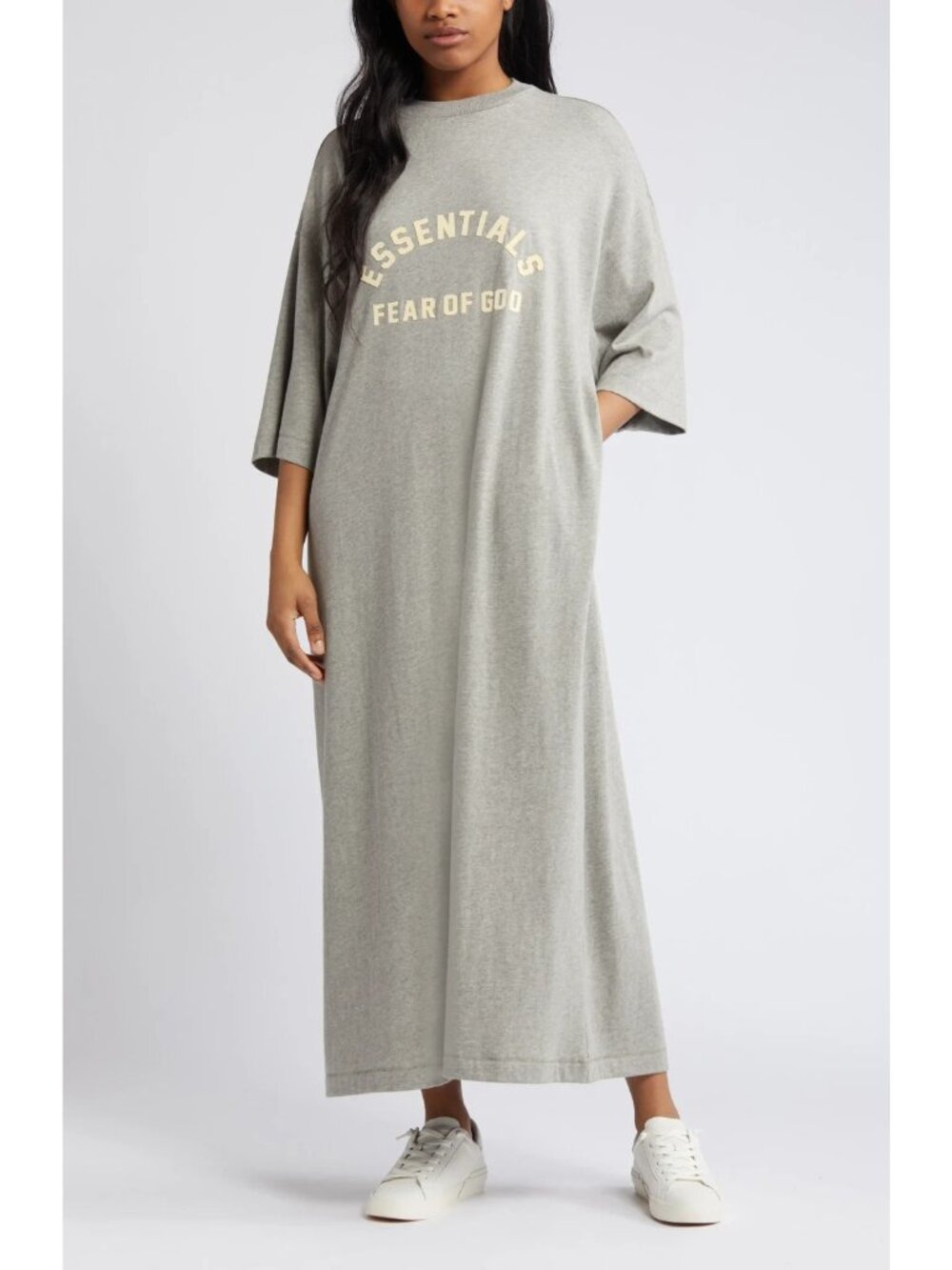 Fear of God Essentials Gray Oversized Logo Streetwear T Shirt Maxi Dress, Size S